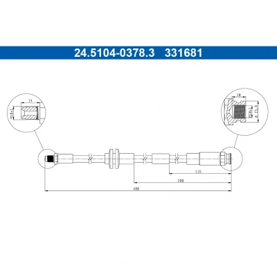 Abbildung von ATE 24.5104 0378.3 Bremsschläuche 400 M10x1 FIAT: 500 Schrägheck, C Cabrio, ABARTH: / 595 695 LANCIA: Ypsilon III