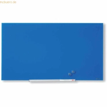 Abbildung von Nobo Glas Magnet Whiteboard mit herausnehmbarem Stiftehalter, 680 x 380 mm, InvisaMount Befestigungssystem, Impression Pro, Blau, 1905187