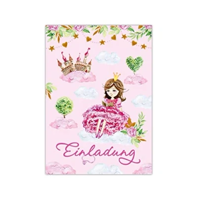 Abbildung von Junapack 12 Einladungskarten zum Kindergeburtstag Mädchen Prinzessin mit Einhorn