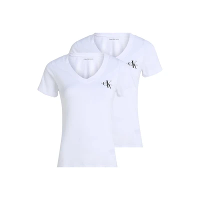 Abbildung von Calvin Klein Jeans Monologo V NECK TEE 2 PACK Tshirt basic, Damen, Größe: XL, Brilliant white/brilliant white
