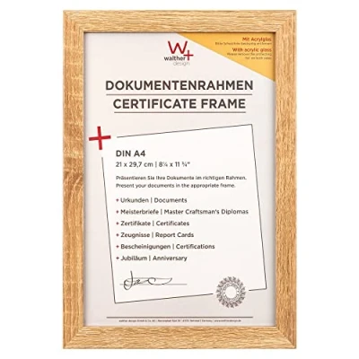Abbildung von walther design Bilderrahmen eiche hell 21 x 29,7 cm (DIN A4) mit Kunstglas und Passepartout Fiorito Holzrahmen EFX130E