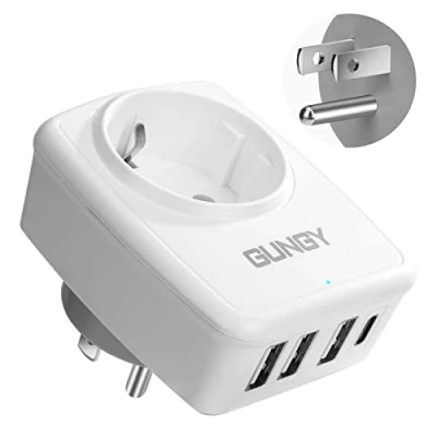 Abbildung von GUNGY Reiseadapter USA Adapter Amerika Deutschland Stecker Reisestecker EU auf US Steckdosenadapter mit 3 USB und 1 Typ C für Kanada Mexiko Thailand TypB