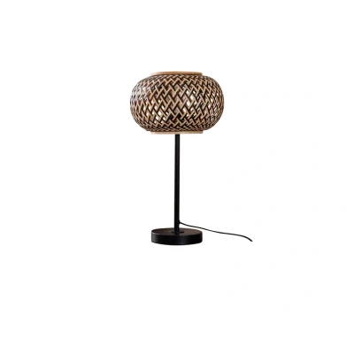 Abbildung von Lindby Tischleuchte Nerys, schwarz, Bambus, Ø 28 cm