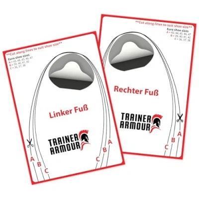 Abbildung von Zehenloch Schutz (BIG TOE HOLE PREVENTER) Selbstklebende Flicken/Patches zum Reparieren und Vorbeugen von Löchern am großen Zeh. Für Sneaker Mesh Schuhe. TRAINER ARMOUR. [Schwarz, 2 Stk. (L+R)]
