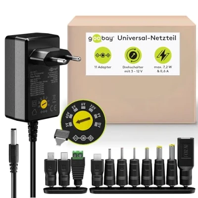 Abbildung von Goobay Universal Netzteil: mit 11 Adaptern darunter 4 x USB und 7 Netzteil