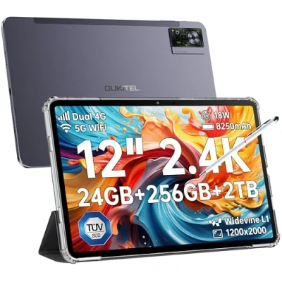 Abbildung von OUKITEL OT5S Tablet 12 Zoll 2024 Neueste Android 14 18GB RAM+256GB ROM(2TB TF) Gaming Tablet, 8250mAh, 2.4K IPS, 16MP+8MP Dual SIM PC 4G LTE/5G WiFi/GMS/GPS/Widevine L1,Schwarz