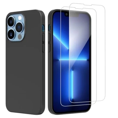 Abbildung von NEW&#039;C Hülle für iPhone 13 Pro Max (6,7 Zoll) Ultra Thin Silikon Schwarz und 2 x Panzer Schutz Glas Anti Scratch