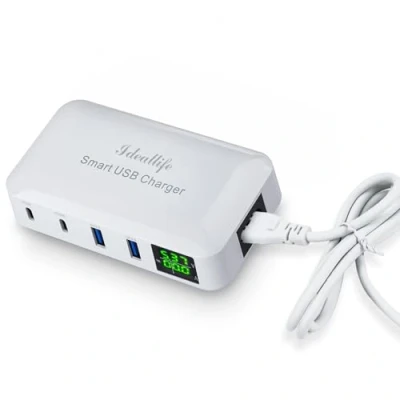 Abbildung von ideallife Superschnelles USB Ladegerät, 70W 12A 4 Port Ladestation 20W PD Ladegerät und QC3.0 Multi C Hub mit LCD Display Kompatibel für iPhone iPad Samsung Huawei mehr
