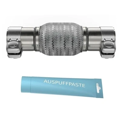 Abbildung von Flexrohr Universal Flexstück Wellrohr Hosenrohr Flexibles Rohr Edelstahl Interlock Ø45 x 100 200mm mit 2 Schellen inkl. Auspuff Kitt.Einbau ohne Schweißen
