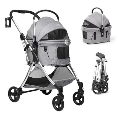 Abbildung von Beberoad 3 in 1 Haustier Buggy Hundewagen Abnehmbarer Träger Autositz Haustierbuggys für kleine Hunde Katzen, Hund Katze Kinderwagen Trolley, Faltbarer leichter Reise Haustierwagen mit Matratze