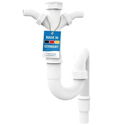 Abbildung von VARIOSAN Flexibler Röhrensiphon 11497, 1 1/2&quot;, 2 Siphon Geräteanschlüsse 1&quot;, für Küchenspüle, Spülmaschine und Waschmaschine