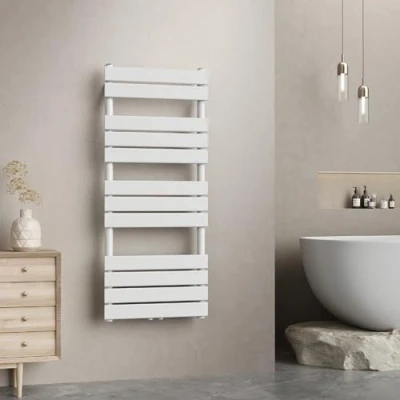 Abbildung von [neu.Haus] Handtuchheizkörper Voss Badheizkörper Handtuchwärmer Handtuchtrockner mit Warmwasser Heizgerät Lamellen Mittelanschluss Wandmontage 120x50cm Weiß