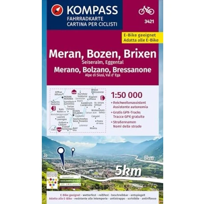 Abbildung von KOMPASS Fahrradkarte 3421 Meran, Bozen und Umgebung 1:50.000: reiß wetterfest mit Extra Stadtplänen