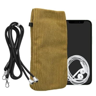 Abbildung von kwmobile Handytasche für Smartphones XXL 7&quot; Handy Tasche Cord Hülle Honiggelb mit Kordel Handykette 17,7 x 9 cm Innenmaße