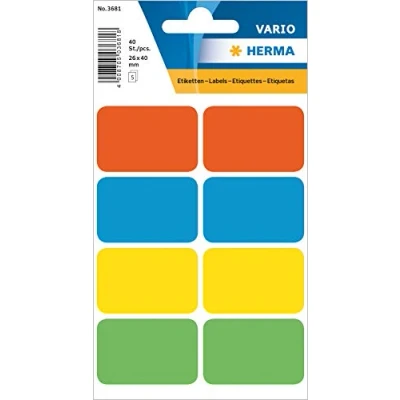 Abbildung von HERMA 3681 Vielzweck Etiketten, 40 Stück, 26 x mm, 8 pro Bogen, selbstklebend, Haushaltsetiketten zum Beschriften für Kalender Planer Basteln, matt, blanko Papier Klebeetiketten Aufkleber, bunt