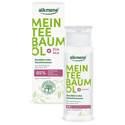 Abbildung von alkmene Mein Teebaumöl Gesichtswasser 150 ml Pickel Reduktion 85% bestätigt naturreines Teebaumöl, vegan &amp; klimaneutral Gesichtsreinigung für unreine Haut Facial Toner Gesicht Face Tonic