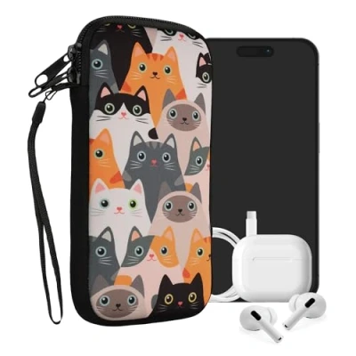 Abbildung von kwmobile Handytasche für Smartphones XXL 7&quot; Neopren Handy Tasche Hülle Cover Case Schutzhülle Katzen Orange Schwarz Weiß 17,7 x 8,5 cm Innenmaße