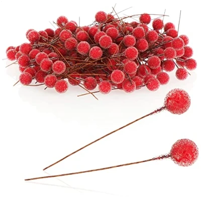 Abbildung von com four® 240x Streudeko, dekorative Zweige mit Beeren, Dekozweige zum Streuen als Bastelbedarf, verschönert Geschenke und Potpourris (240 Stück geeiste Beeren)
