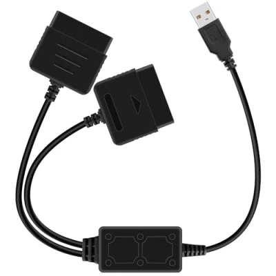 Abbildung von OSTENT Doppel USB Adapterkabel für Sony Playstation 1/2 PS One PSX Kabelgebundener Controller Gamepad Joystick PC Laptop Farbe Schwarz