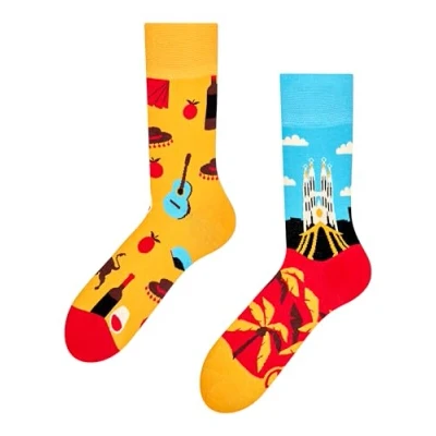 Abbildung von Dedoles Socken Unisex Damen Herren &amp; Kinder Baumwolle viele lustige Designs 1 Paar Geschenk links rechts verschieden, Farbe: Orange, Motiv: Spanien, Gr. 43 46