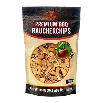 Abbildung von grillart® XL Premium Räucherchips Apfel für das besondere Raucharoma sehr rauchaktives Räucherholz/Holzhackschnitzel Natürliches Alpenholz 750g
