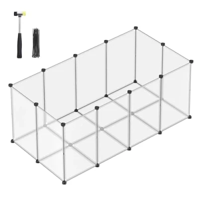 Abbildung von SONGMICS Freigehege mit Bodenplatten, Laufstall, Meerschweinchen Gehege, aus Kunststoff, Gehege für Hamster, Kaninchen, Igel, 145 x 72 57 cm, weiß LPC007W01
