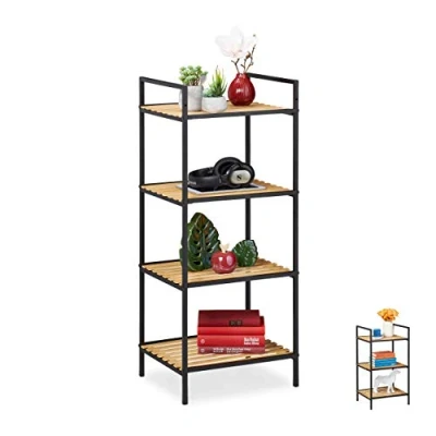 Abbildung von relaxdays Standregal aus Bambus &amp; Metall, 4