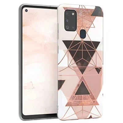Abbildung von EAZY CASE Handyhülle Silikon mit Kameraschutz kompatibel Samsung Galaxy A21s, im Geometrie Design, Motiv Hülle, Ultra dünn, Slimcover, Silikonhülle, Backcover, Rosa Braun