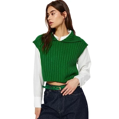 Abbildung von Trendyol Damen Regular fit Basic Polo Neck Knitwear Sweater Pullover, Green, L