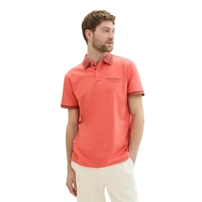 Abbildung von TOM TAILOR Herren Basic Piqué Poloshirt mit Logo Print , flamingo flower, S