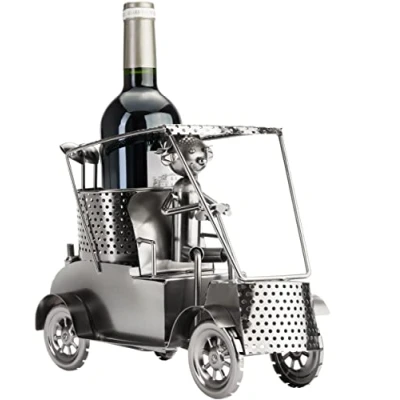 Abbildung von BRUBAKER Wein Flaschenhalter Golfer in einem Golfcart Metall Skulptur Geschenk mit Geschenkkarte
