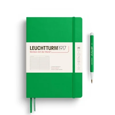 Abbildung von LEUCHTTURM1917 372194 Notizbuch Medium A5, Hardcover Schreibbuch, 251 nummerierte Seiten, Spring Leaf, liniert