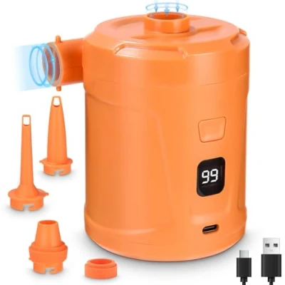 Abbildung von Elektrische Luftpumpe,5200mAh Wiederaufladbare Akku Luftpumpe,Mini Luftpumpe Elektrisch Inflator mit 3 Luftdüsen,Schnell für Schlauchboot/Luftmatratze/Planschbecken Pool Kinder