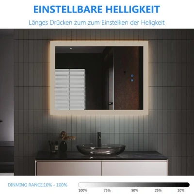 Abbildung von IMPTS LED Lichtspiegel Badspiegel Badezimmerspiegel mit Beleuchtung neutralweiß Dimmbar Touch (Packung, Schalter, Speicherfunktion, Anti Beschlag, Energiesparend), Beschlagfrei Horizontal/Vertikal Montage