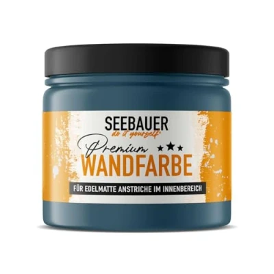 Abbildung von SEEBAUER diy Wandfarbe Blau 300ML für Innen (No. 800 Baltic Sea) Edelmatte Innenfarbe Petrol Blautöne sehr hohe Deckkraft Matt, Abwaschbar und Tropffrei
