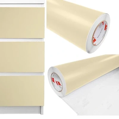 Abbildung von DecoMeister Klebefolien Deko Folie Selbstklebefolie Selbstklebende Möbelfolie Einfarbig für Interior Exterior Einheitliche Farbe Fertigrolle 100cm x 1000cm Beige Matt