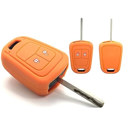 Abbildung von Nordecco Silikon Schutzhülle Schlüsselhülle Kompatibel mit Opel Corsa E Astra J Insignia Adam Meriva Zafira 2 oder 3 Tasten (Orange)