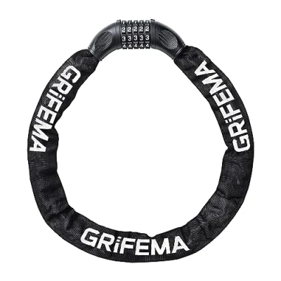 Abbildung von GRIFEMA Fahrradschloss mit Zahlen und Hoher Sicherheitsstufe, Kettenschloss Code Kombination, Gehärtete Stahlkettenglieder, 7 mm x 900 mm, Schwarz