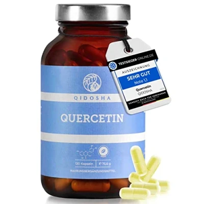 Abbildung von QIDOSHA® Quercetin Kapseln hochdosiert, TESTSIEGER 02/23*, 120 Stk/Glas, 500mg reines je Kapsel, Menge durch externes Labor testiert, deutsche Fertigung