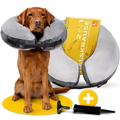 Abbildung von Tierhood Halskrause Hund Aufblasbarer Hundekragen Leckschutz weich Kragen für Hunde nach OP Schutzkragen Rasche Genesung an verletzten oder operierten Stellen L