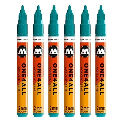 Abbildung von Molotow One4All 127HS Acryl Marker (2,0 mm Strichstärke, hochdeckend und permanent, UV beständig, für fast alle Untergründe) 6 Stück Farbe 206 lagunen blau