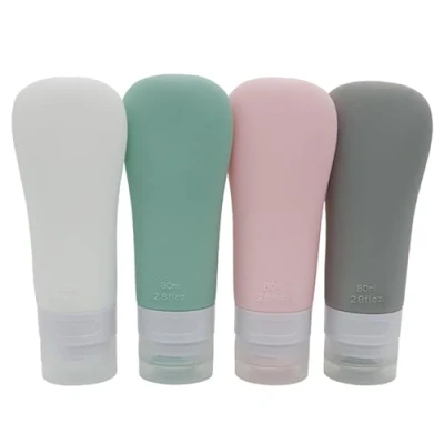 Abbildung von EUZUXU 4 Stück Silikon Reiseflaschen 80ml, Reisegröße Behälter, Reisebehälter für Flüssigkeiten, Kosmetik und Shampoo, Travel Bottles,