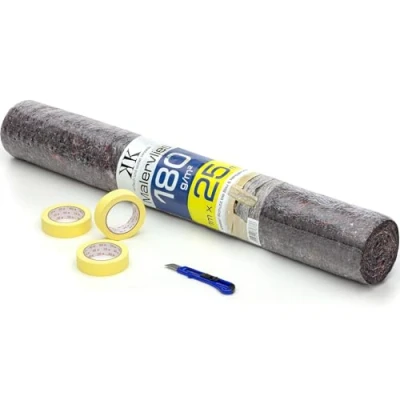 Abbildung von KK Verpackungen® Malerset 5 teilig Set mit 1m x 25m 180 g/m² Malervlies 3 Stück 30 mm 50 m Kreppband 18 Cuttermesser