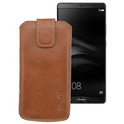 Abbildung von Suncase ECHT Ledertasche Leder Etui für Huawei Mate 9 Tasche (mit Rückzugsfunktion) in Cognac