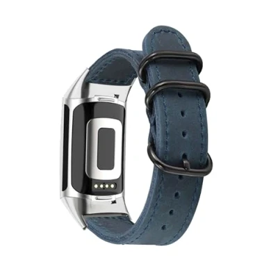 Abbildung von Armbänder für Fitbit Charge 6/Charge 5 Armband, PU Weich Leder mit Schnalle Rostfreiem Stahl Armband Herren Damen (F)