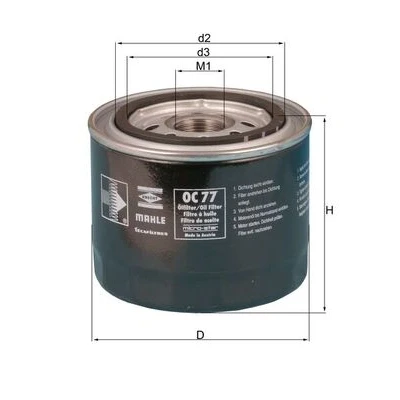 Abbildung von MAHLE ORIGINAL OC 77 Ölfilter Anschraubfilter HONDA: CRX 1, Jazz 2 Schrägheck, CIVIC 3 Hatchback