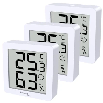 Abbildung von 3er Set WS9425 weiß, Thermometer, Hygrometer, extra klein, Magnethalterung, 3 x in einer Verpackung