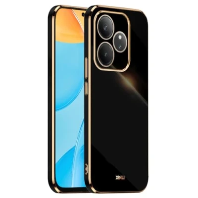 Abbildung von EASSGU Galvanisierter Rahmen Handyhülle für Realme GT 6 / 6T (6.78&quot; Inches), Weiche TPU Silikon Schutzhülle Schwarz