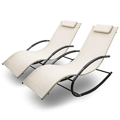 Abbildung von BITUXX Sonnenliege Gartenliege Relaxliege Schaukelliege Liegestuhl Schaukelstuhl (2 Liegen)(Beige)