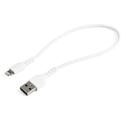 Abbildung von StarTech.com 30cm USB A auf Lightning Kabel Hochbelastbare, robuste Aramidfaser Lade /Synchronisationskabel Apple MFi zertifiziert iPad/iPhone 12 Weiß (RUSBLTMM30CMW)